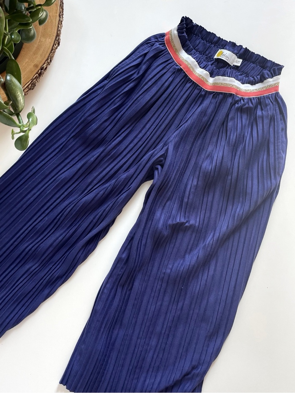 Mini Boden Girl’s Navy Pleated Pull-On Wide Leg Pants | 9/10